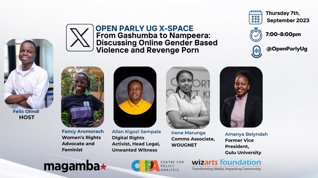 OpenParlyUg's tweet photo. On Our space tonight!!
We are joined by @marungairyne a communications associate at @wougnet ๐ฅ๐ฅ
We are excited to discuss Online Gender Violence and Revenge Porn, and a way forward.
It's 7: PM
See you๐ค
#OpenParlySpaces
#OpenParlyUg https://t.co/opiy8XT7lI