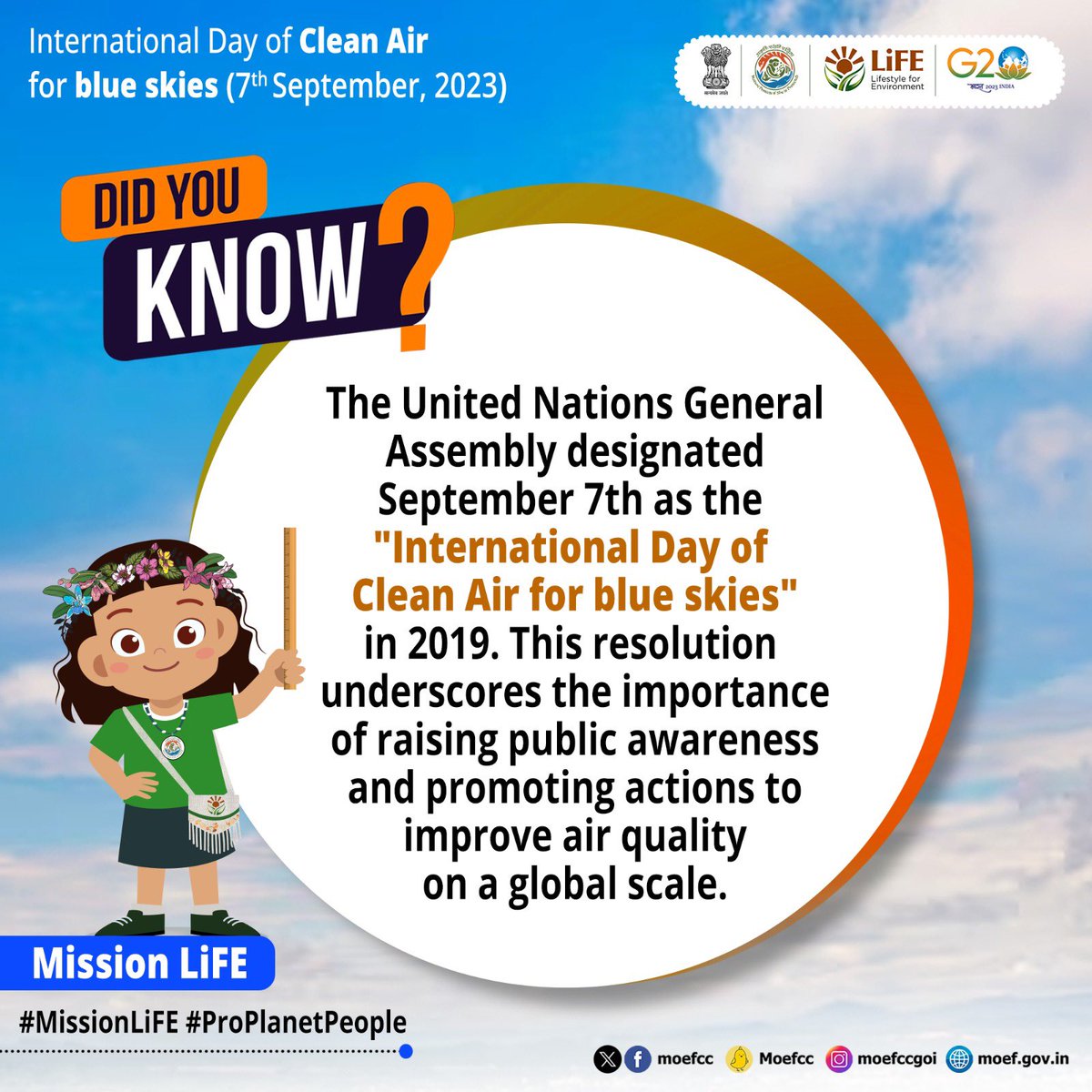 #DidYouKnow 

The United Nations General Assembly designated September 7th as the
'International Day of Clean Air for blue skies' in 2019.

#TogetherForCleanAir  #WorldCleanAirDay