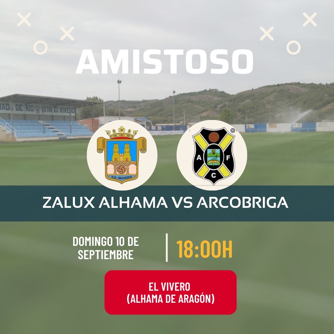 Este domingo nuevo amistoso contra nuestros amigos sorianos del Arcobriga.

Penúltimo partido de pretemporada antes del inicio liguero contra el C.D. Terrer.

¡Os esperamos!