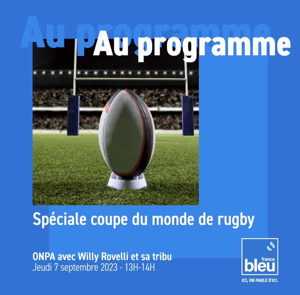 🏉 <a href="/Willy_Rovelli/">Willy Rovelli (Pastille bleue)</a> et sa tribu consacrent le 674ème numéro d’#ONPA à la Coupe du monde de rugby, une émission à suivre en direct dès 13H sur <a href="/francebleu/">Guédon Laurent</a> ! 

➡️ <a href="/asvgenin/">Anaïs Genin</a> de @bleuoccitanie 

➡️ <a href="/MBoumendil/">Michael Boumendil</a>, créateur de l’identité sonore du mondial
