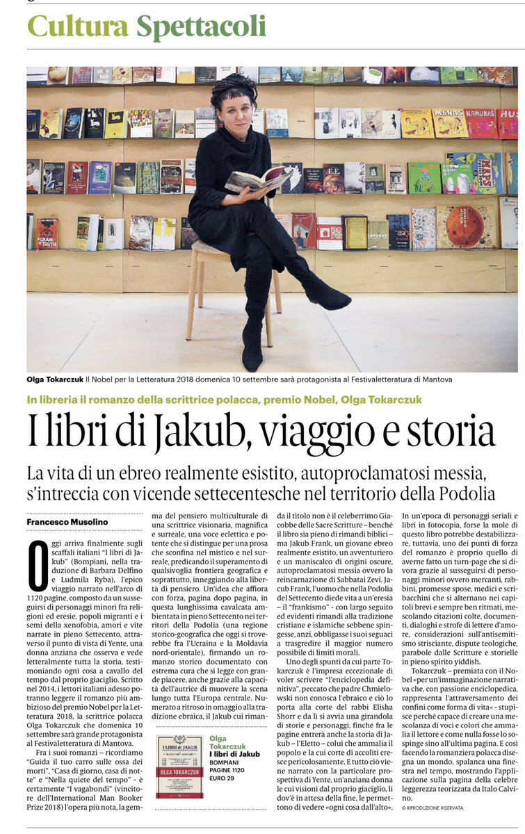 “E così facendo la romanziera polacca disegna un mondo, spalanca una finestra nel tempo, mostrando l’applicazione sulla pagina della celebre leggerezza teorizzata da Italo Calvino”. #iLibridiJakub @libribompiani oggi su @GazzettaDelSud 🔥