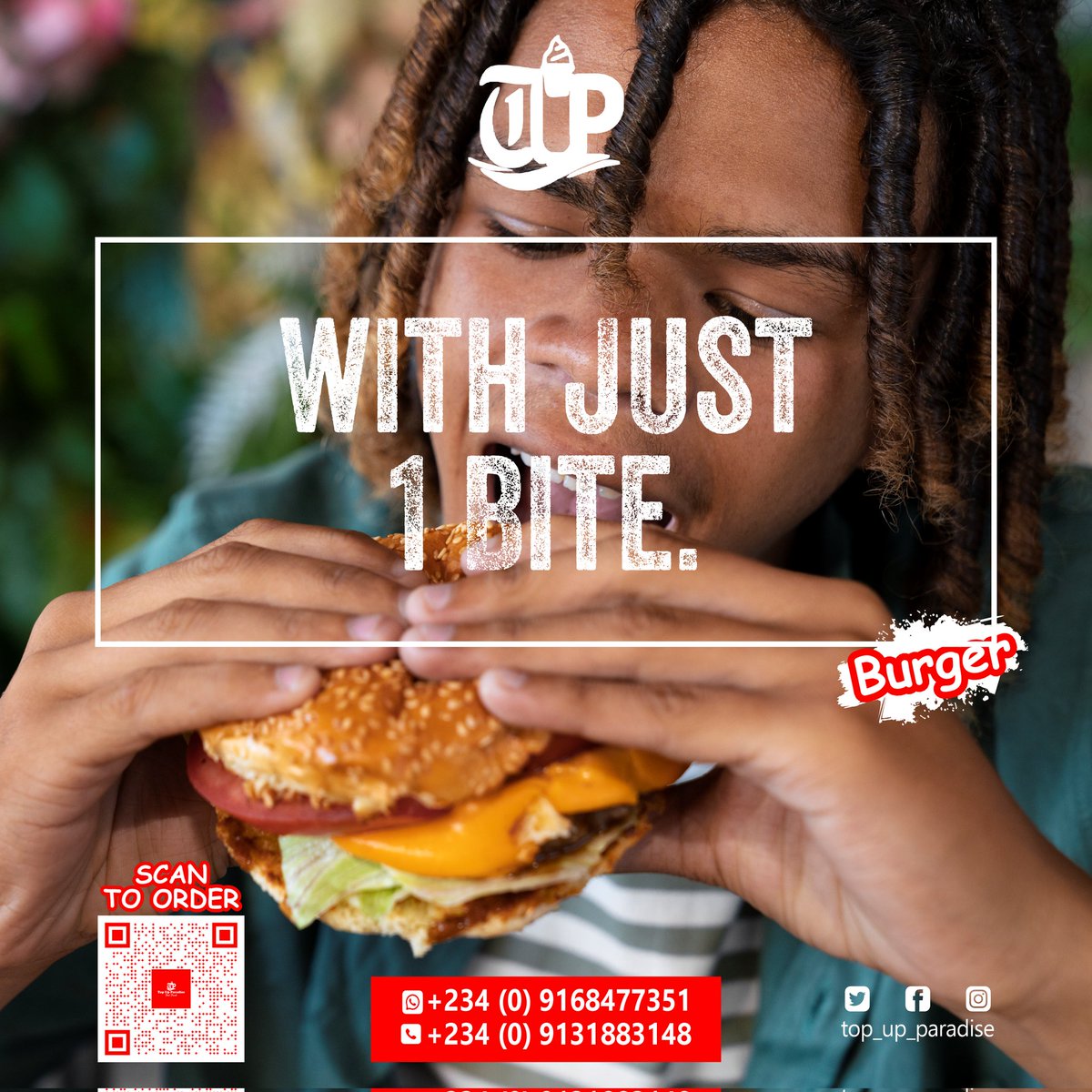 TOPUPPARADISE1's tweet photo. With just one bite, our fresh, flavorful burger 🍔  will leave you feeling refreshed and invigorated. 
Visit us today and discover the power of a single bite @top_up_paradise #BurgerCokeBliss #BurgerBliss #tundednut #TopUpParadise #TOPUPPARADISE #TopUpParadiseTreats #cocacola https://t.co/gCsvafUBPF
