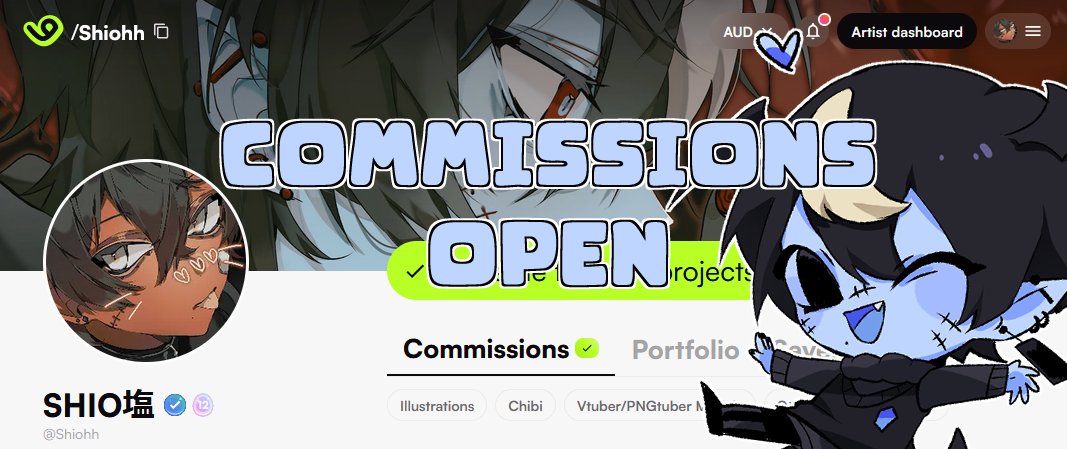 Shiohh's tweet photo. 🖤💙COMMS OPEN💙🖤

✦ My comms are officially open, please visit my Vgen for all the information!
✦ https://t.co/mRnwEqa9S6

[All likes + retweets really help me!!] https://t.co/QK0uXuo5Yo