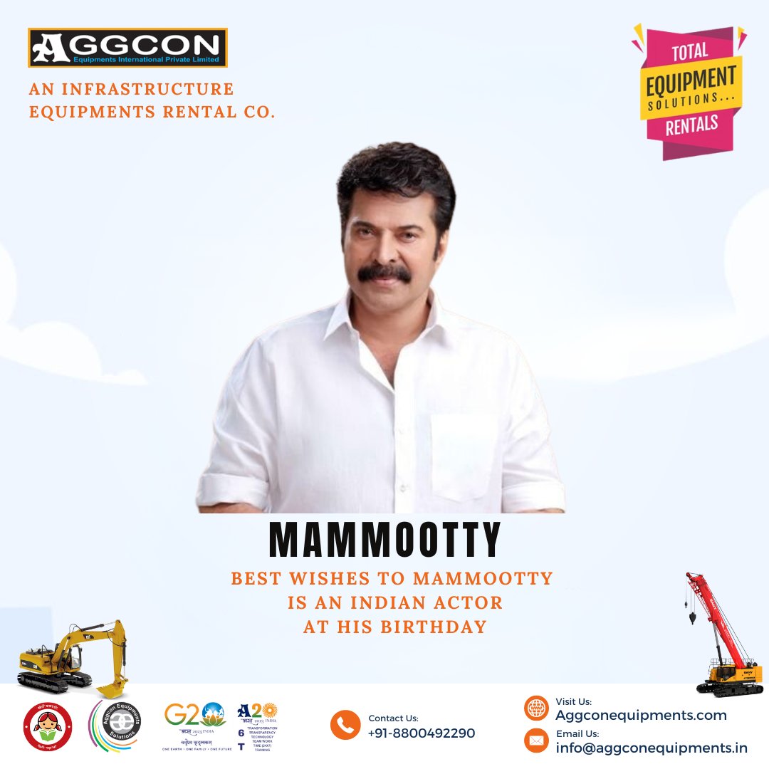 AGGCONEQUIPMENT's tweet photo. Mr. @mammukka (Indian actor)
Wishing you a very Happy Birthday.
We thank you for your outstanding services to the nation.
Wishing you good health, long life, and happiness.
#G20Bharat #GlobalRentalAlliance #aggcon20 #A20 #aggcon #HappyBirthdayMammootty #MammoottyBirthday #MammoottyDay #MammoottyTurns #MammoottyCelebration #MammoottyFanatics #MammoottyMagic #MammoottyMania #SuperstarMammootty #LegendMammootty