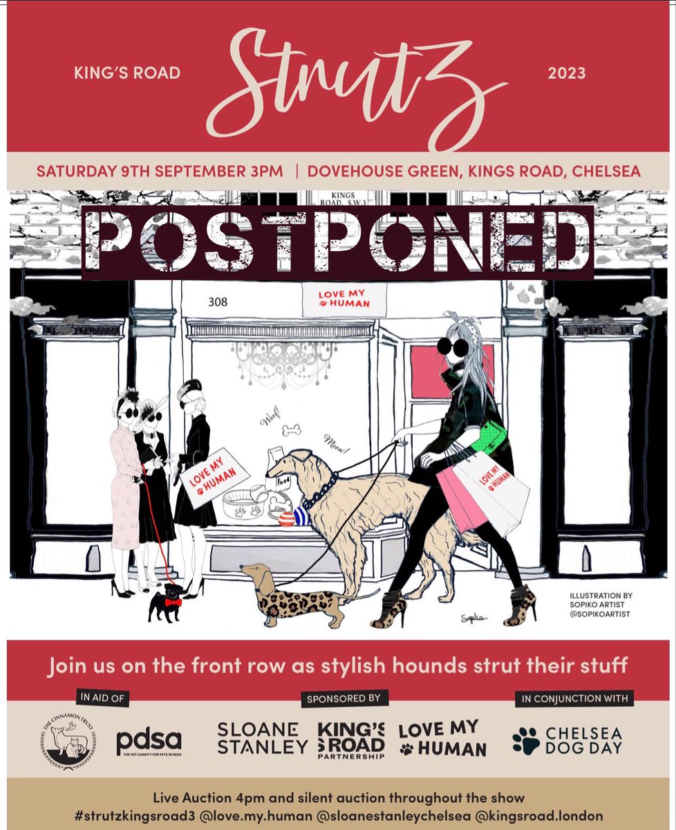 Sadly we will be postponing our Charity Dog Event to a later date this month when the weather is far more dog friendly - we will announce the new date very soon. 
<a href="/KingsRoadLDN/">KingsRoadLDN</a> <a href="/kingsroad/">Kings Road</a> 
#heatwaveuk #kingsroadstrutz3 
#lovemyhuman #dogevent