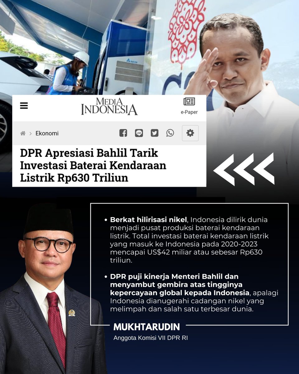Menteri Bahlil berhasil menjaring investasi besar Rp. 630T untuk baterai kendaraan listrik! 🚗⚡️🇮🇩 Capaian mengesankan yang mengangkat Indonesia di industri baterai EV! 👏🌟 #Investasi630T