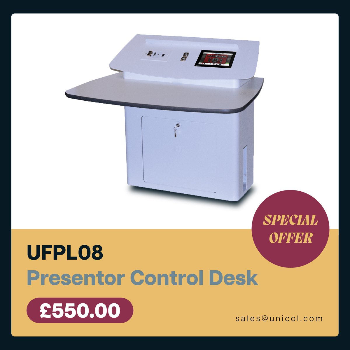 Exclusive Offer! Elevate Your Presentations with the Presentor Wall-Mounted Lectern for £550!

🌟Only £550 (exc. VAT)
⏰Limited quantities
◼️Choice of black/white cabinet &amp; shelf

Email sales@unicol.com to take advantage of the offer or find out more; bit.ly/3PcqYTU