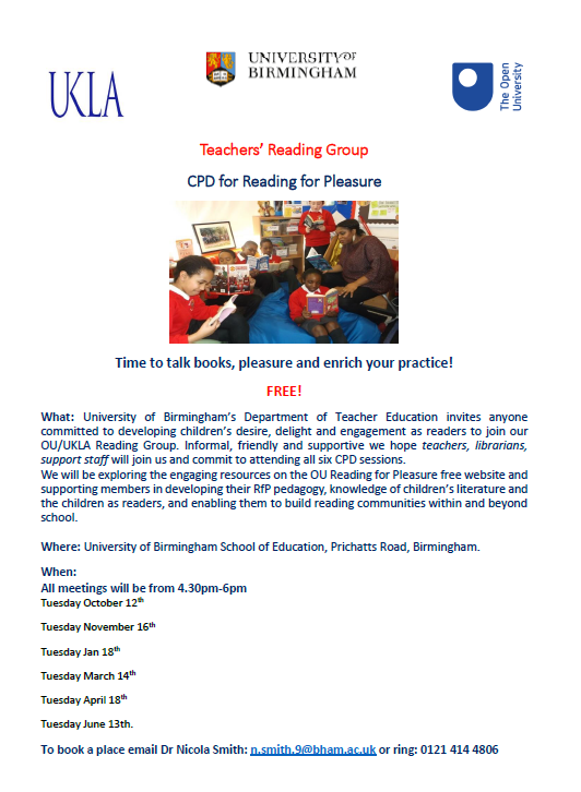 If you are interested in developing RfP in your primary or secondary school in Birmingham, please consider joining our friendly <a href="/OpenUni_RfP/">Reading for Pleasure 🧶</a> group