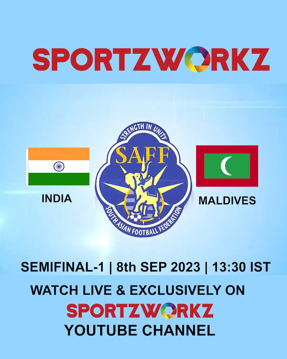 Semi final 1 India vs Maldives saff u16 championship 2023 
Watch live and exclusive only on sportzworkz youtube channel
