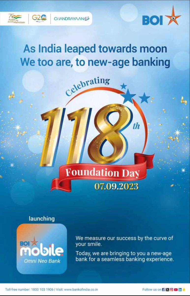 rajputaalok56's tweet photo. @BankofIndia_IN Celebrating 118th years of presence accross the globe and providing excellance services and fulfilling  dreams of mass population on every asspects and truly believes and follows relationship beyond banking.Happy 118th foundation day to all.#BOI4NATION https://t.co/jcp371B8uT