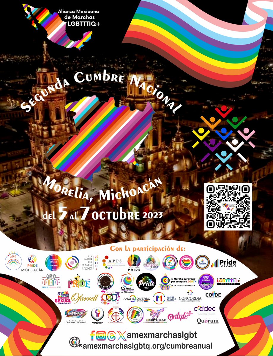 🪧 Te presentamos el #CartelOficial representativo de nuestra #SegundaCumbreNacional con Sede en la ciudad de Morelia, Michoacán. Toda la información y detalles en el sitio oficial de la #Cumbre 🔗amexmarchaslgbtq.org/cumbreanual/