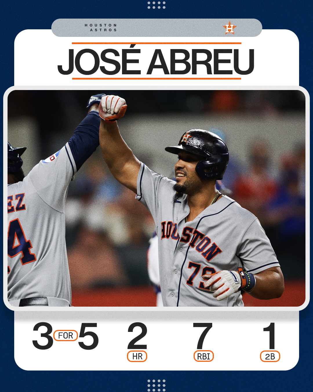 MLB on X: José Abreu drives in 7 runs as the @Astros complete the Lone  Star sweep. They scored 39 runs across the 3 games!   / X