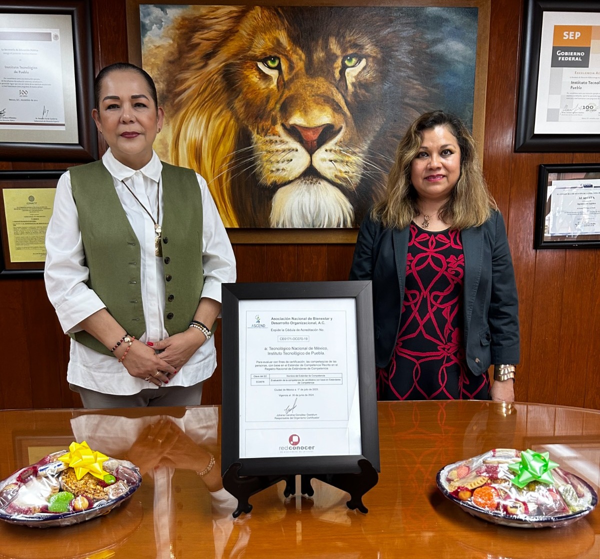 TecNMPuebla's tweet photo. Recibe TECNM Campus Puebla, cédula de Centro Evaluador, del Programa CONOCER. Yeyetzin Sandoval González, Directora,  recibió de manos de Irasema González Valencia, Presidenta de la ASCEND, en el estandar de competencia "EC0076".  #ComunidadTecNM  #OrgulloITP https://t.co/7bZAdXJRZp
