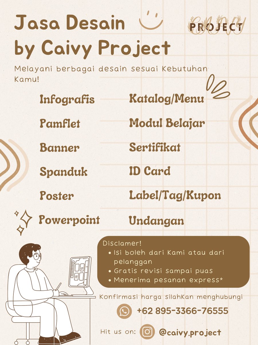 ✨️ open jasa desain grafis ✨️

- infografis 
- pamflet
- banner
- spanduk
- poster
- sertifikat
- modul
- dll tanya2 aja dulu siapa tau bisa dibantu

yukk boleh dicoba dulu order fast respon ke WA ya! 

📞 wa.me/62895336676555

#zonauang #jokitugas #jasadesain