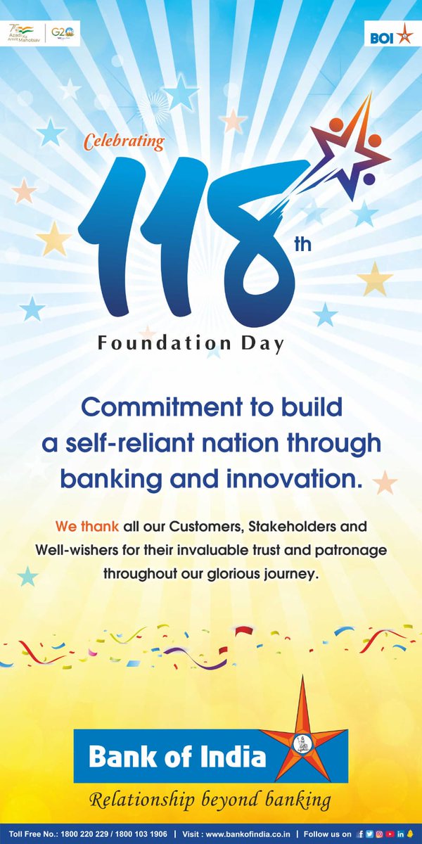 Celebrating 118 years of excellence. Happy 118th foundation day .
#BankOfIndia_In
#BOI4Nation