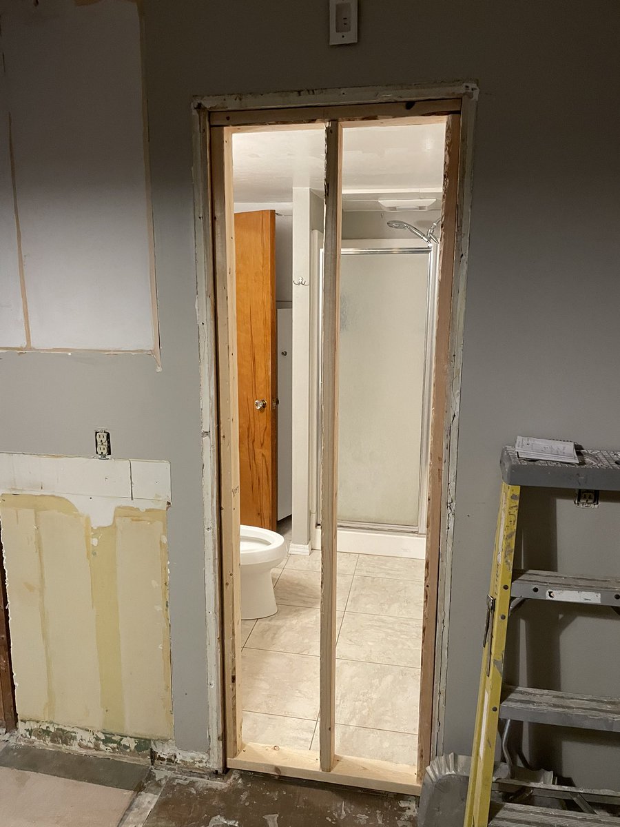 Our weird bathroom door right next to the fridge is framed to be walled over. 
#kitchenreno