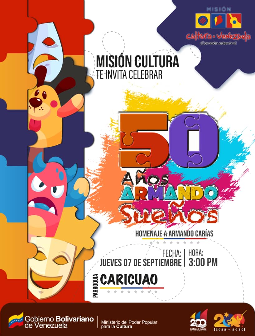 🇻🇪Gabinete Cultural de la Parroquia Caricuao y Misión Cultura te invitan a celebrar los 50 años de Armando Carias
@SierraCarlosVEN
@kvmillan
@MaryPemjean
@Alejandrasilvia
@sexirevolucion
@oacfmc
@Fmc Tecnologia
@ArejulaPSUV
@gerard_tur
@bus_cultural
#EmprendeEnVenezuela