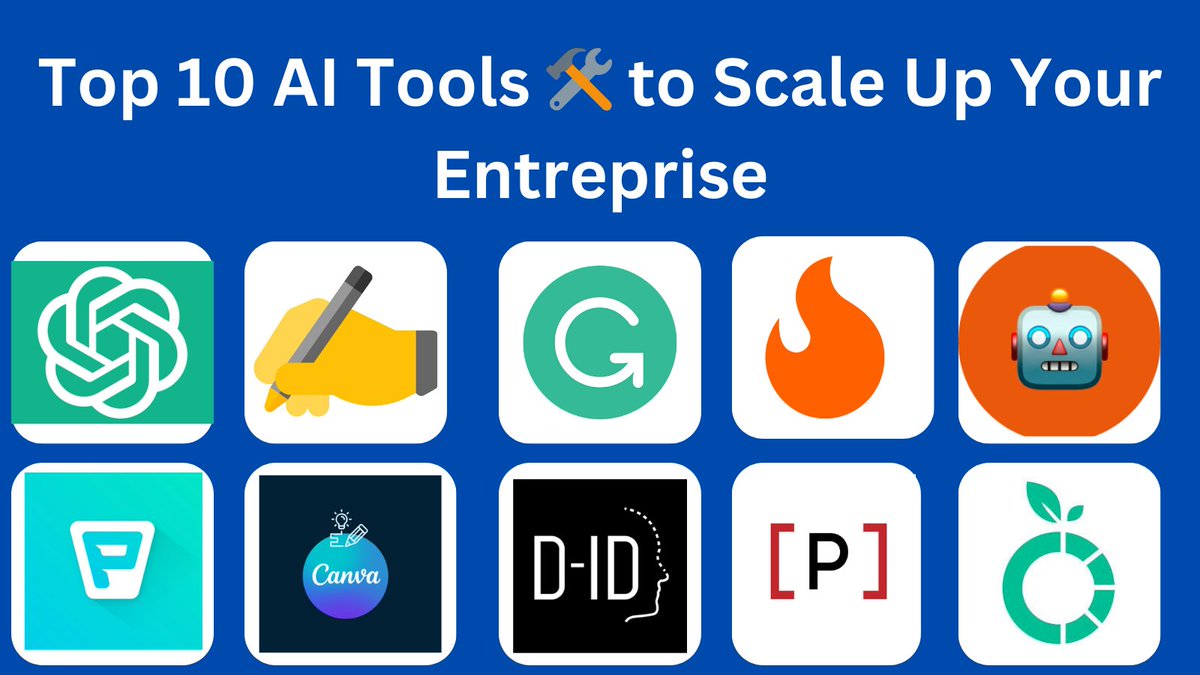 MrManmaxch's tweet photo. Top 15 Free AI tools that can scale up Your Enterprise 
 
1. ChatGPT
2. Rytr
3. Grammarly
4. HypeAuditor
5. Jarside
6. Publer AI Assist
7. Canva Magic Design
8. D-ID
9. Persado
10. Lowfruits https://t.co/GFyArnVhGz
