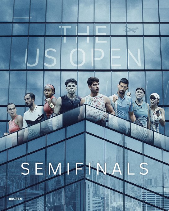 Succession-style poster with the 8 semifinalists in the US Open