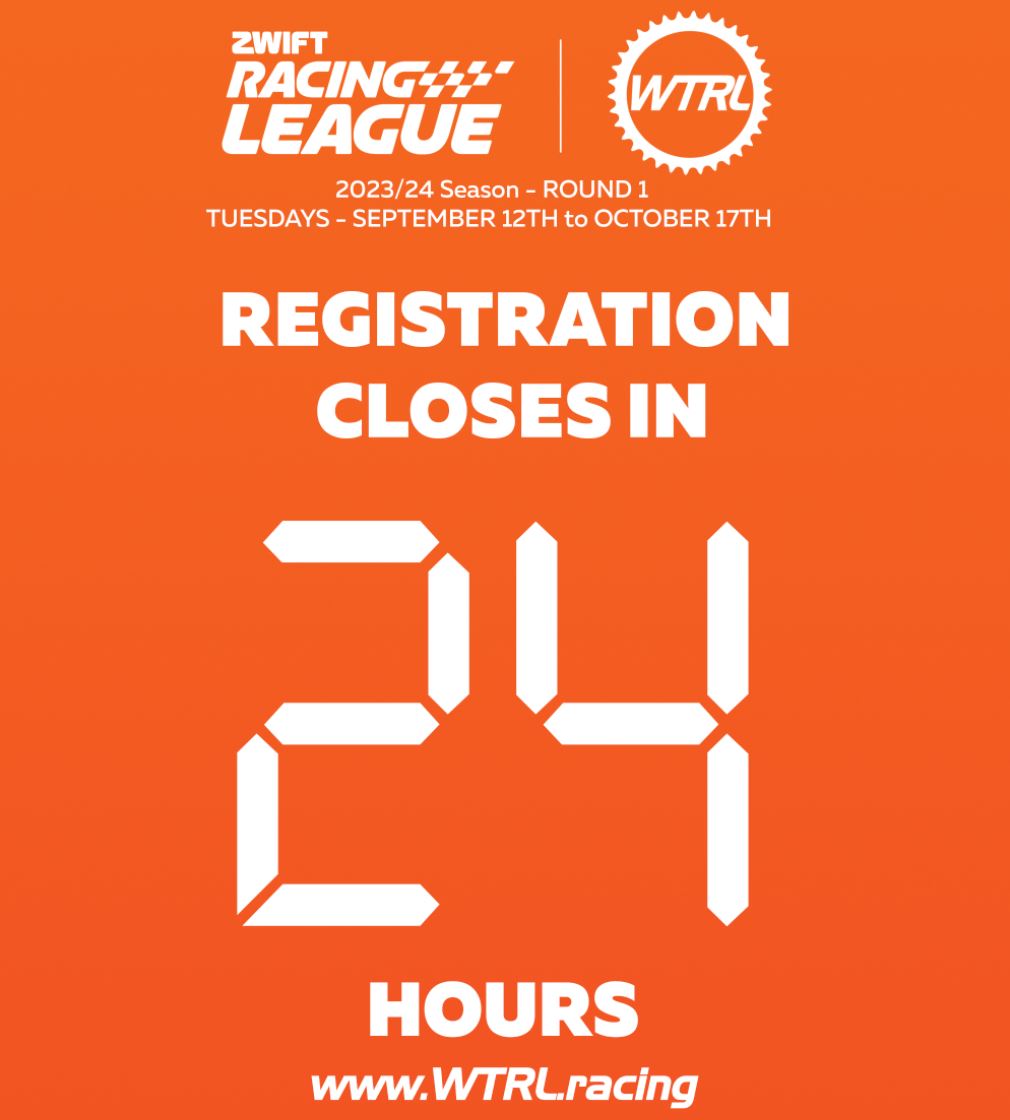 Don't miss your chance to join over 1800 teams/18,000 racers in the @Zwift Racing League! Team registration closes at 23:59 UTC, Friday, September 8th, 2023, so gather your crew and get in on the action. Register now at WTRL.racing #zrl #wtrl #zwift #rideon