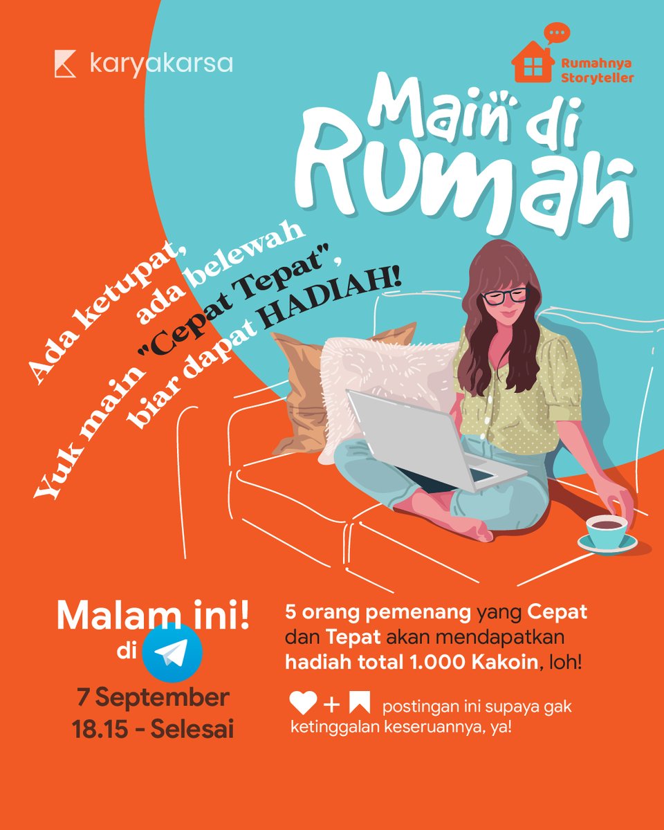karyakarsa_id's tweet photo. Siapa Cepat dan Tepat, Dialah Pemenangnya!! 🔥🔥

Stay tune di Telegram malam ini jam 18.15 - selesai, ya! Karena ada hadiah total 100 Kakoin yang nungguin kamu! See you soon~

#KaryaKarsa #CepatTepat #Game #Komunitas #Hadiah https://t.co/NlMLEDXr8m