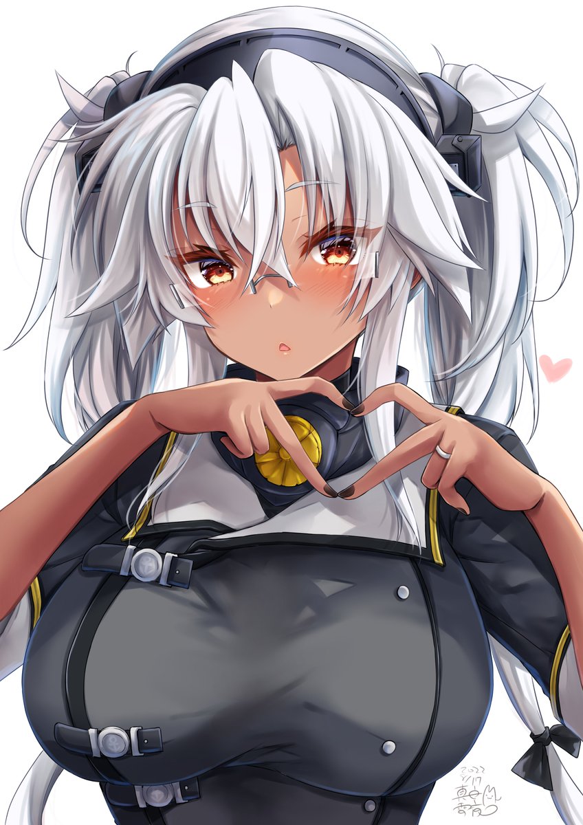 musashi (kancolle) ,musashi kai ni (kancolle) 1girl dark-skinned female solo dark skin rectangular eyewear breasts glasses  illustration images