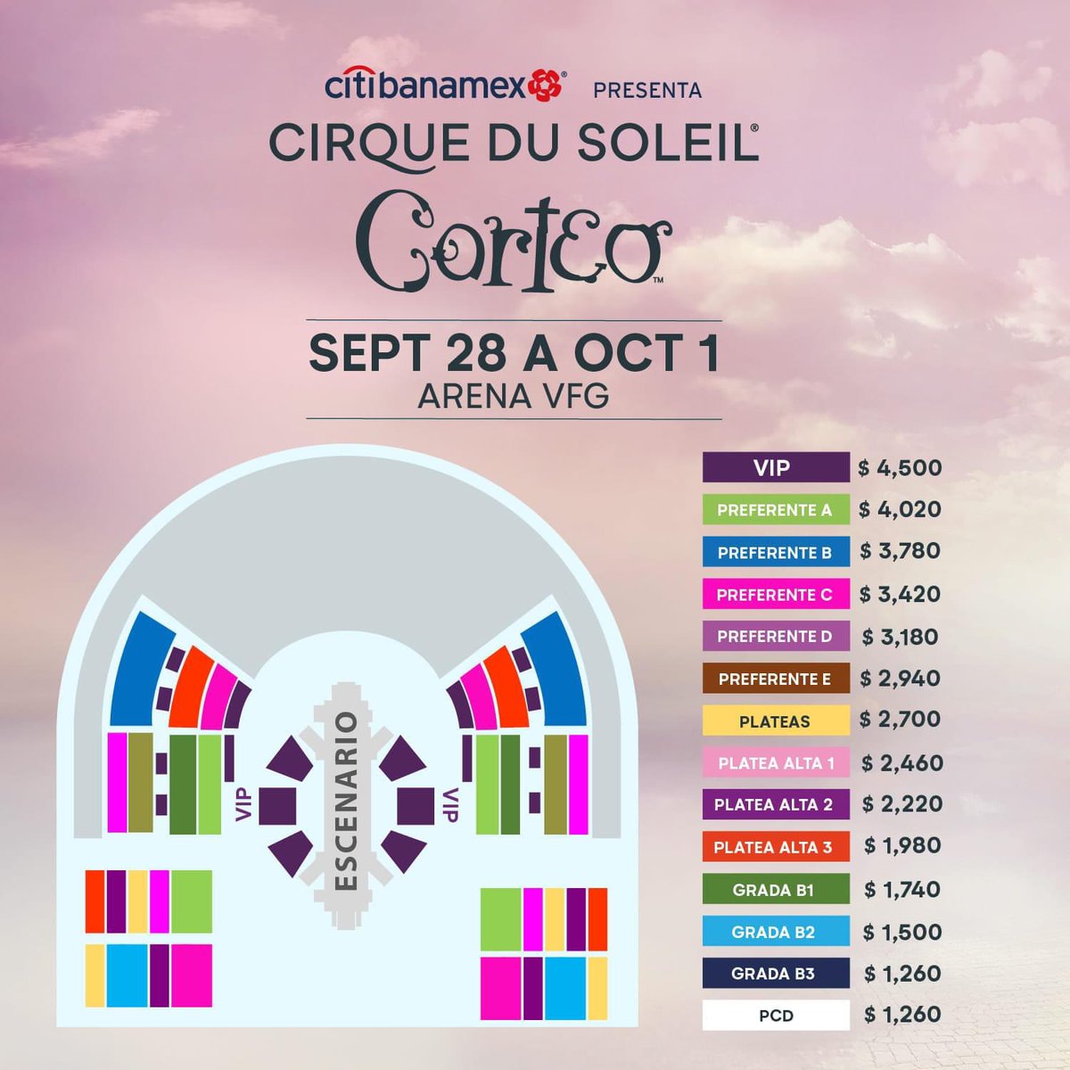 KatzenGeek's tweet photo. Ya están listos para ver el espectáculo de #CirqueDuSoleil Corteo? Te dejamos los precios de la Arena VFG y el de Palacio de los Deportes en #CDMX https://t.co/sLczWXjODX