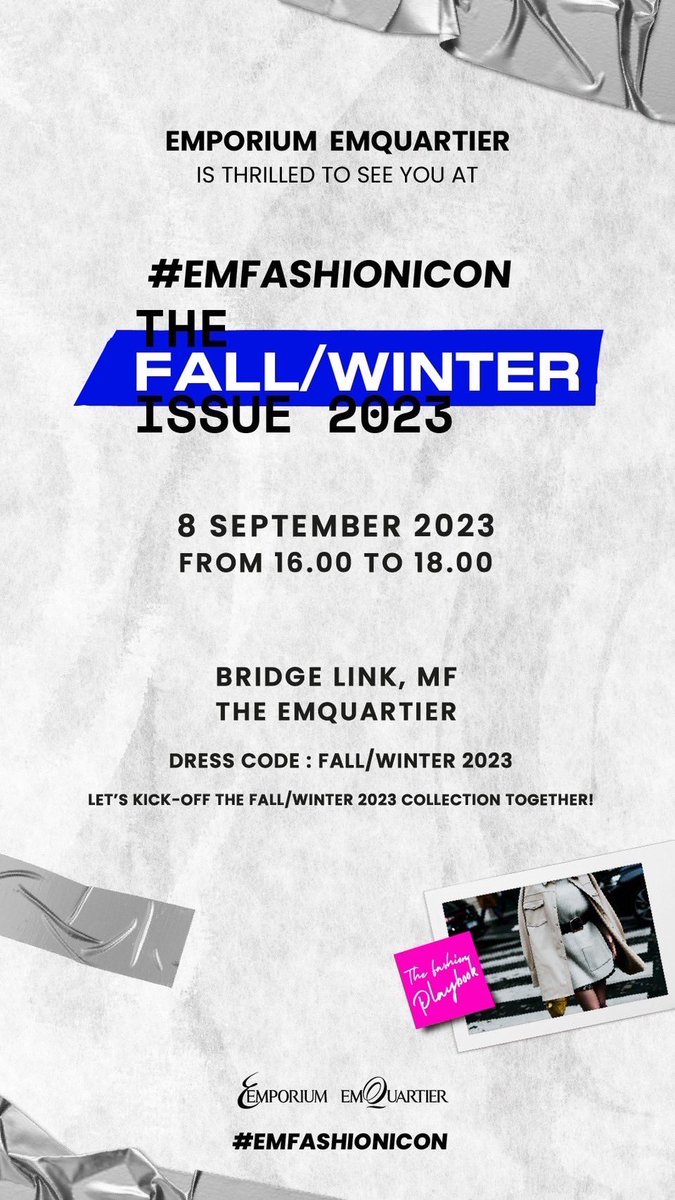 3jaos_official's tweet photo. [SCHEDULE] - JAOSMUT

🗓 วันที่ 8 กันยายน (ศ.)
🔹 ร่วมงาน EMFASHIONICON THE FALL/WINTER ISSUE 2023
📍 The EmQuatier
🕒 16.00 - 18.00
❌ งานปิด เฉพาะผู้ที่มีบัตรเชิญ

#เจ้าสมุทร #jaosmut https://t.co/h1m33jKOxk