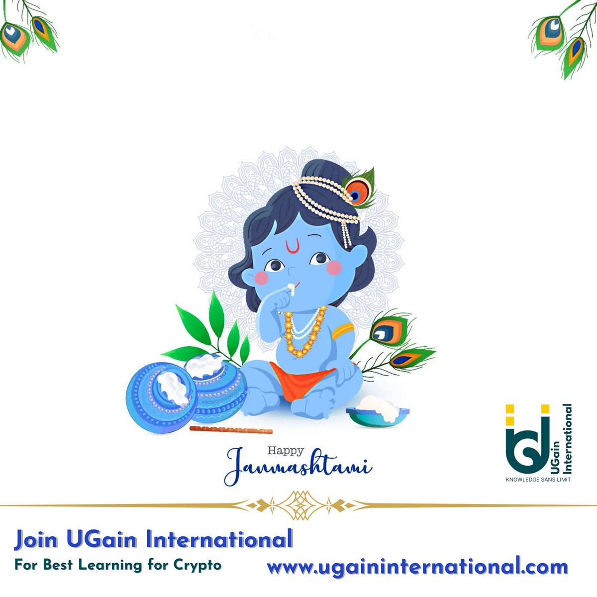 ugainindia's tweet photo. May your crypto trading journey be as legendary as Lord Krishna's adventures! Wishing you a prosperous Janmashtami filled with wisdom and profits. 🪙🚀 #UGainIndia #GainBOT #UGainInternational #tradingBot #Janmashtami2023 #CryptoEducation https://t.co/kuKNk4B06r
