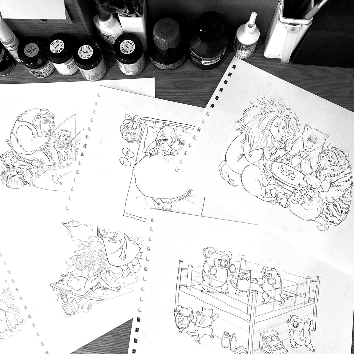Line works before coloring 