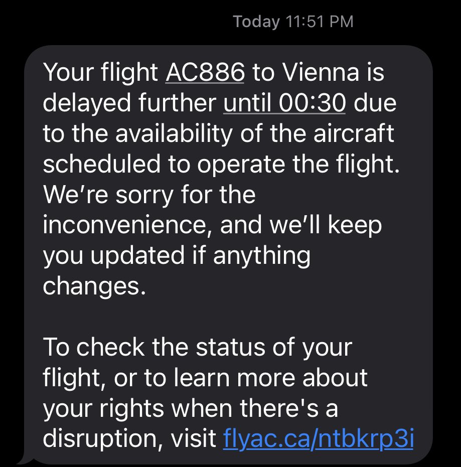 darrylpwilson's tweet photo. Classic, now @AirCanada should be in politics - completely lying.  The plane has been here at the gate for over an hour and now apparently “availability of the aircraft” has delayed us to 12:30pm departure.  Why bother saying 12:30 as you still need to board plane?  No way in 30. https://t.co/4N34lIWz6h
