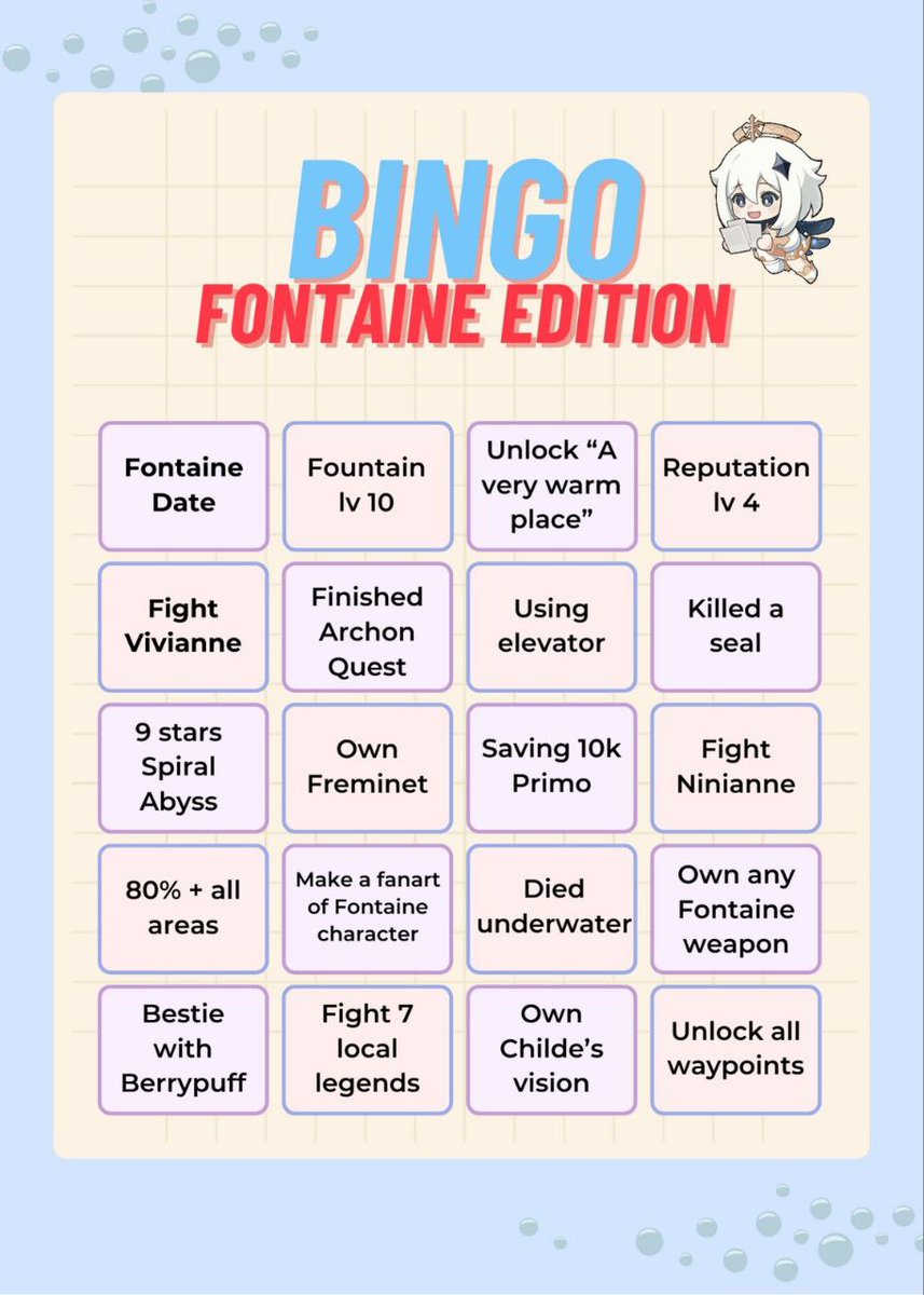 babufess's tweet photo. Babu! Karena Fontaine 4.0 sudah setengah patch, main Bingo yuk! https://t.co/D9W2O2rznY