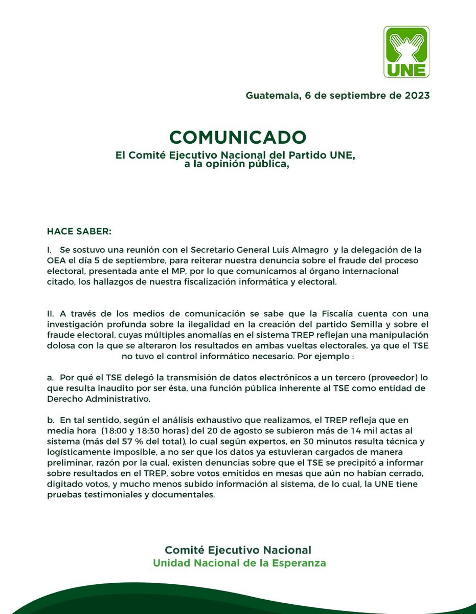 SandraTorresGUA's tweet photo. Comunicado 🟢 https://t.co/SvRXgsMCku