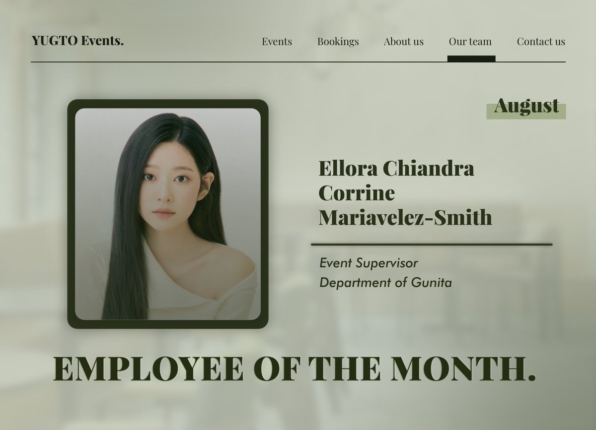 ㅤ
             
Mabuhay! 

Isang pagbati sa natatanging empleyadong nagpakita ng lubos na dedikasyon sa kaniyang pagtatrabaho. Pasasalamat at lubos na pagpapahalaga 
sa iyo, Ellora Chiandra!
ㅤㅤ
ㅤ