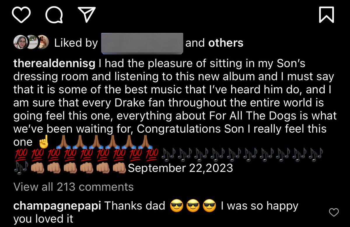 WordOnRd's tweet photo. Drake’s dad says FOR ALL THE DOGS is some of the best music he’s heard him do 🐾 https://t.co/sDbaiVsgrR