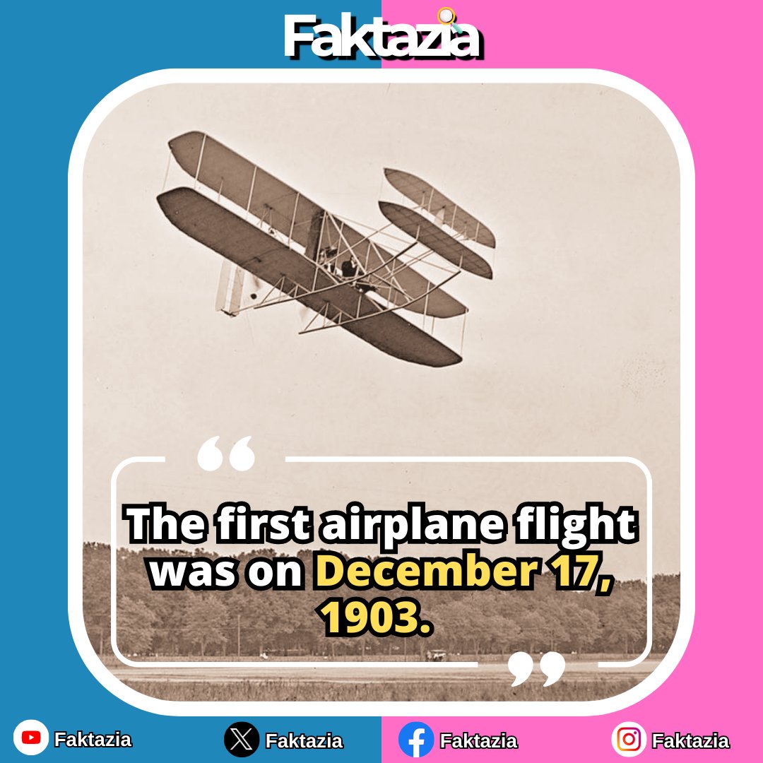 ✈️ Revisiting History's Soaring Moment: The Wright Brothers' First Flight, December 17, 1903! 🛩️🌍
#facts #fact #amazingfacts #fakta #faktz #faktaunik #faktadunia #factsdaily #factbytes #quickfacts #factfriday #funfacts #generalknowledge #facthindi #factindia #worldfacts