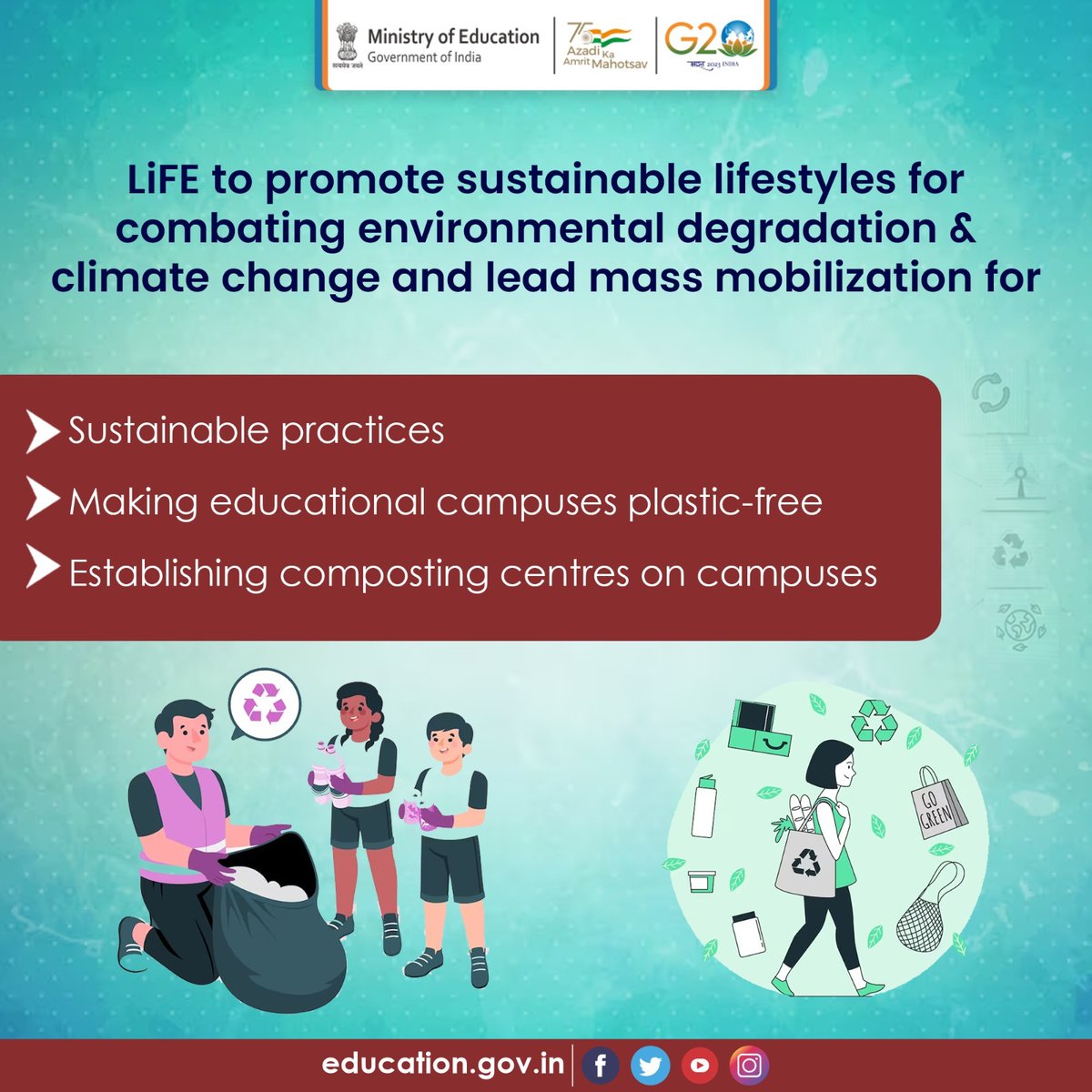 EduMinOfIndia's tweet photo. #G20 #EdWG: The 'Lifestyle for the Environment' (LiFE) concept, advocated by Hon'ble Prime Minister underscores the vital significance of education in combating climate change. It emphasizes that 'Lifestyles' play a pivotal role as catalysts in attaining Sustainable Development Goals (SDGs).

#G20Edu4All #EdWG20MadeEasy #G20IndiaMoments @g20org #EdWG