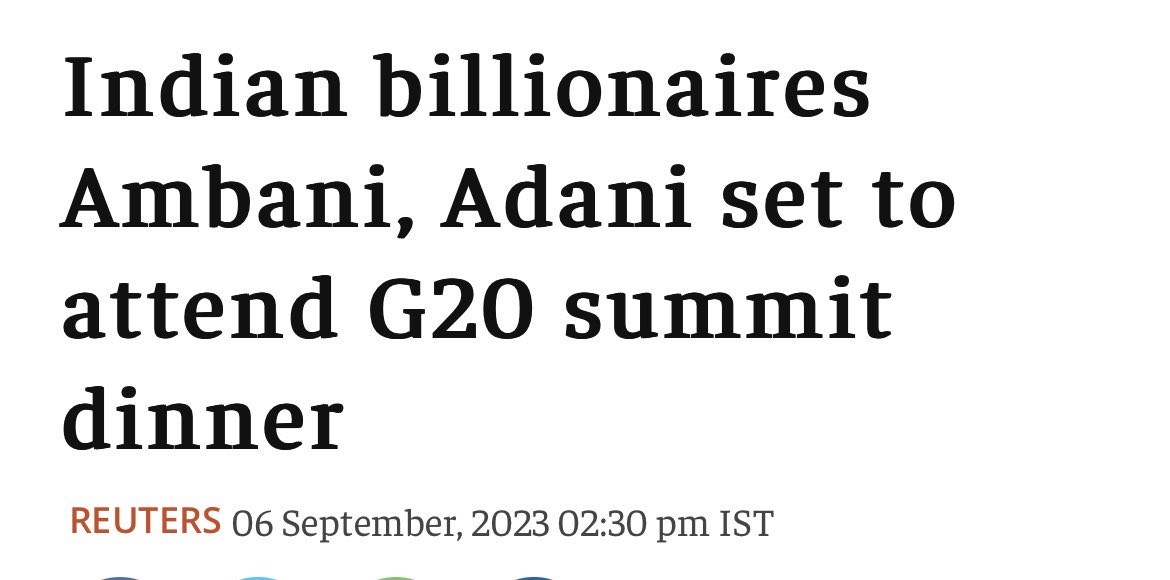 Isn't it ironic how those responsible for the massive income inequality in India get a seat at the G20 summit dinner table? 🤨 #InequalityMatters #G20