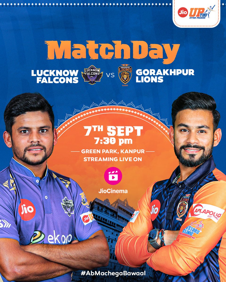 Noida Super Kings 🆚 Kanpur Superstars ⚔️
Lucknow Falcons 🆚 Gorakhpur Lions 🔥

Watch Day 9⃣ of the #JioUPT20 LIVE, only on JioCinema 📺

#NSKvKS #LFvGL #UPCA #AbMachegaBawaal