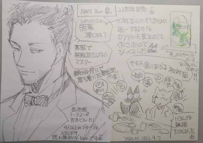 お疲れ様です。【Bar 梟の話③】
小さな隠れ家的Bar です。薄暗いしBGM 無いし落ち着く。17年前に他界した大親友と通ったお店。独りでなかなか行けなかった。今は、歳を経たと言う事でしょうか。 