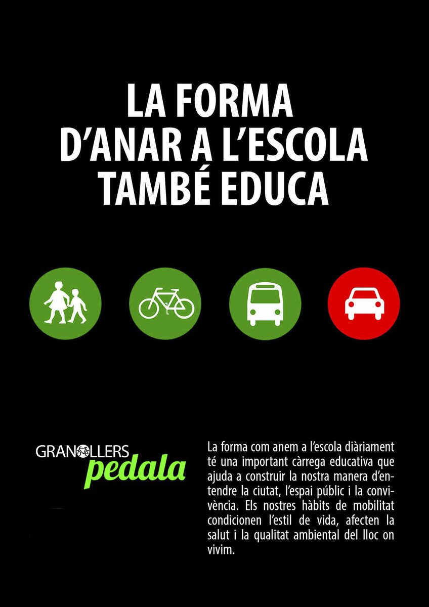 L'inici del curs escolar és moment de recordar que la forma d'anar a l'escola també educa, i condiciona la forma d'entendre la ciutat, l'espai públic i la convivència dels nostres infants i adolescents.
#MobilitatActiva 
#TransportPúblic 
#Salut #Autonomia
#LaMobilitatEduca
