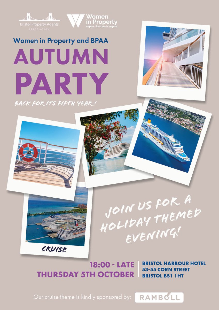 Embarking on another voyage? Next stop is <a href="/The_BPAA/">BPAA</a> Autumn Party on the 5th of October @bristolharbourhotel. 

The final theme is Cruise, kindly sponsored <a href="/ramboll/">Ramboll</a>. 

Tickets are nearly sold out, if you cruise you snooze...