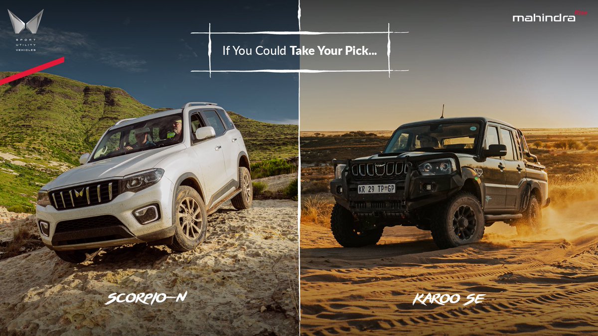 Our 4x4 Training Academy is ready to challenge off-road enthusiasts with some adrenaline-filled trails.🔥 Which beast do you trust by your side?💪🏽​
​
The rugged, relentless Pik Up?🛻​
Or the sleek yet savage Scorpio-N?🦂​
​
Drop your ride-or-die choice below!🤘​
​
#MahindraSA