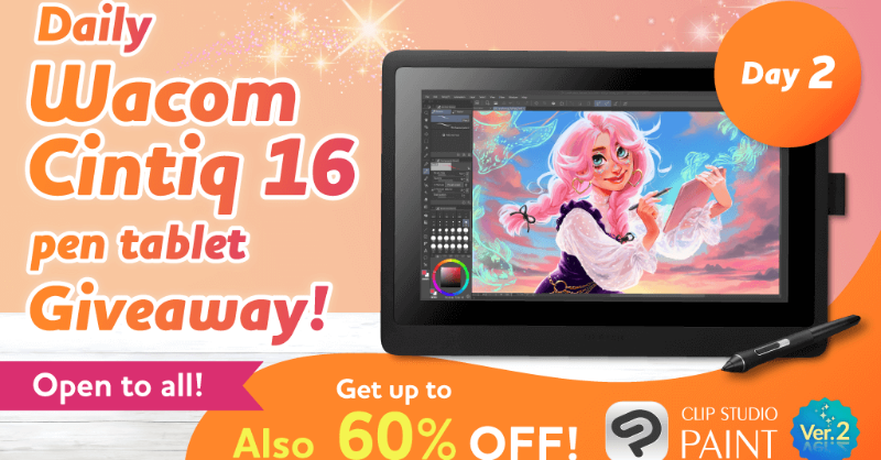 clipstudiopaint's tweet image. One person will win a Wacom Cintiq 16 every day! Just follow &amp;amp; repost this post to enter. Open to all! Today is day 2! 5 more chances! Plus, get up to 60% off on Clip Studio Paint! Ends September 12, 2023, 8:00 a.m. UTC/GMT. Details: clipstudio.net/promotion/give…