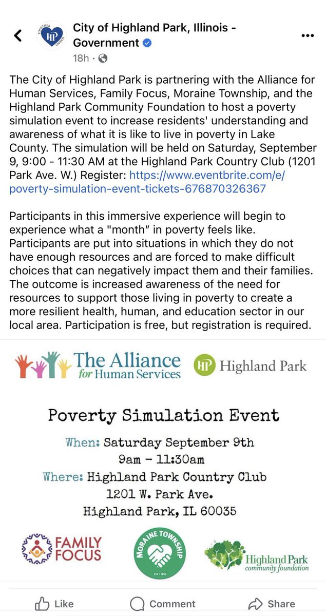 The City of Highland Park in Illinois is holding a “poverty simulation event” where woke rich people will pretend to be poor for 2.5 hours while sitting in a comfortable country club.

You can’t make this up