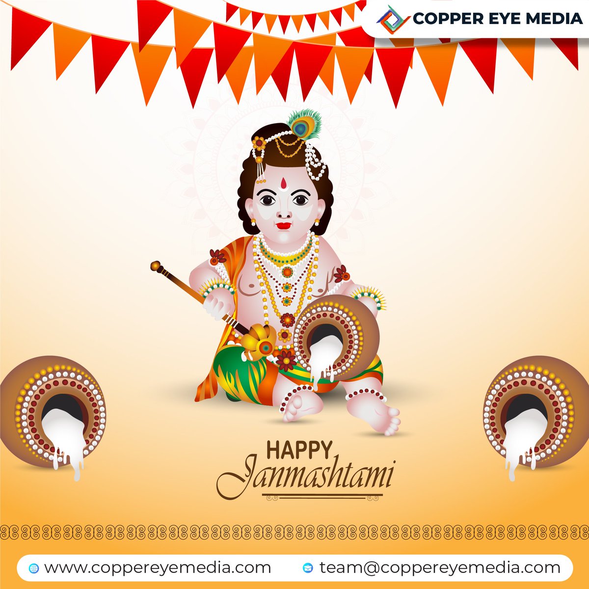 May the melody of Lord Krishna's flute fill your life with joy and success. 🌟 Happy Janmashtami from Copper Eye Media, where innovation meets creativity! #KrishnaJanmashtami #CopperEyeMedia #MediaTechMagic #DivineMelodies #WishingYouSuccess