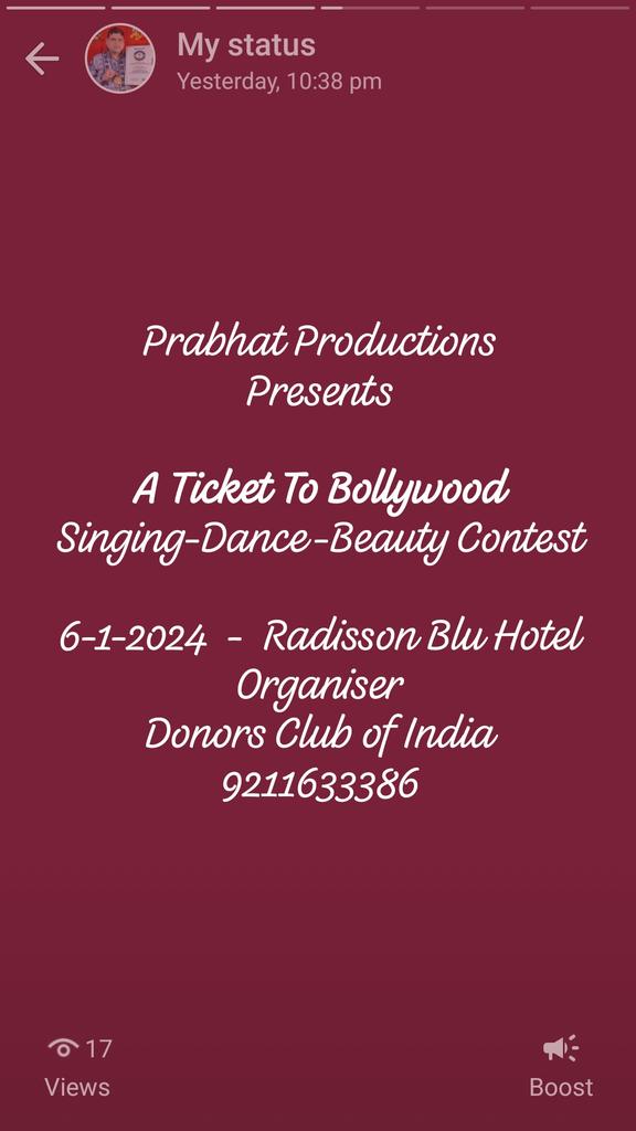 PRABHAT_FILM's tweet photo. #Singers, #Dancers #Models can contact in Delhi for our Show - A Ticket To Bollywood. WhatsApp 9211633386 https://t.co/NZliUYll7x