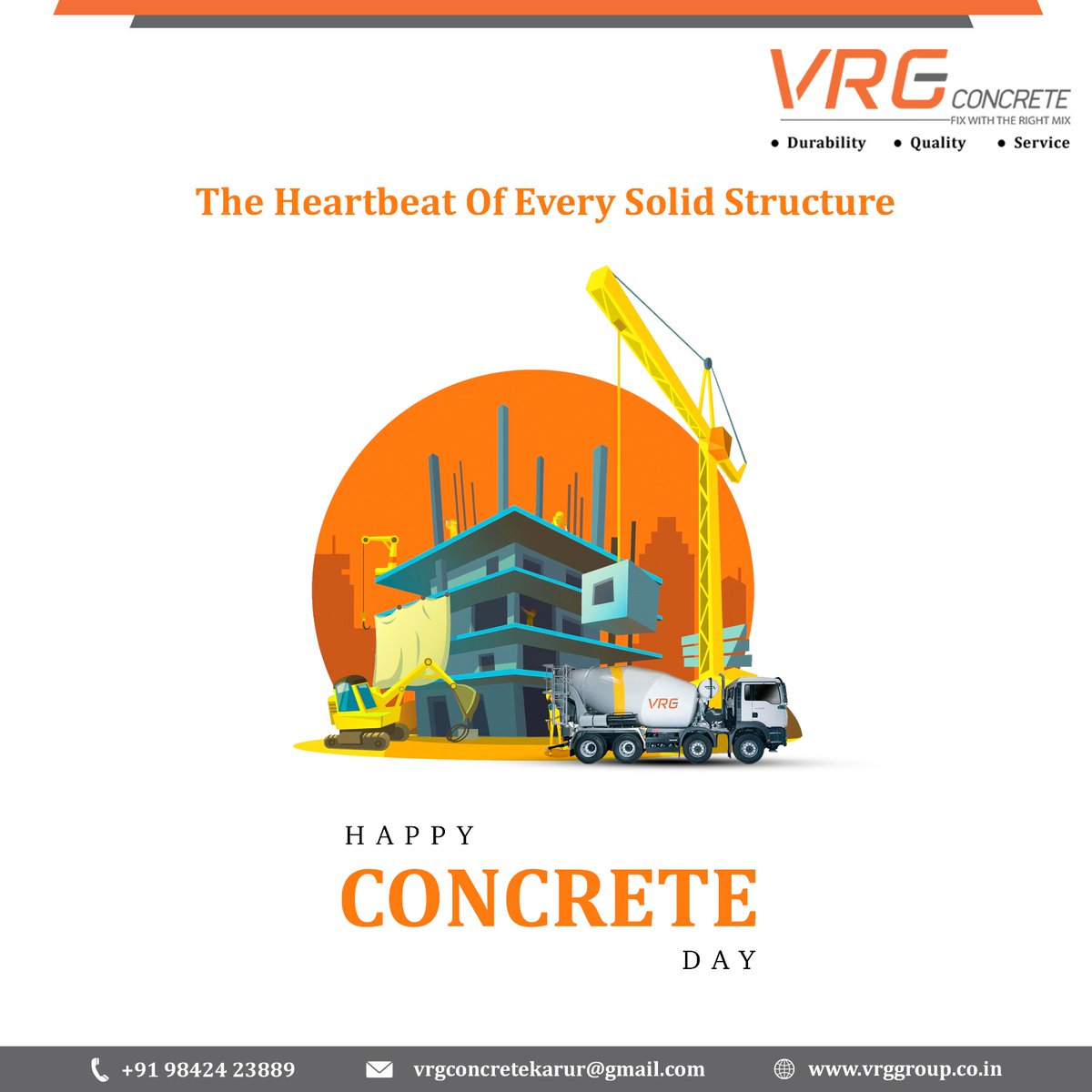 Wishing everyone a Happy Concrete Day from the VRG.

Contact us @+91 98424 23889

SERVICE AREAS:
--Karur
--Dharapuram
--Namakkal
--Erode
#vrgconcrete #vrggroup #vrgconcretemix #concretemix #concreteday #BuildingOurWorld #StrengthAndVersatility #concretedesign #readymadeconcrete