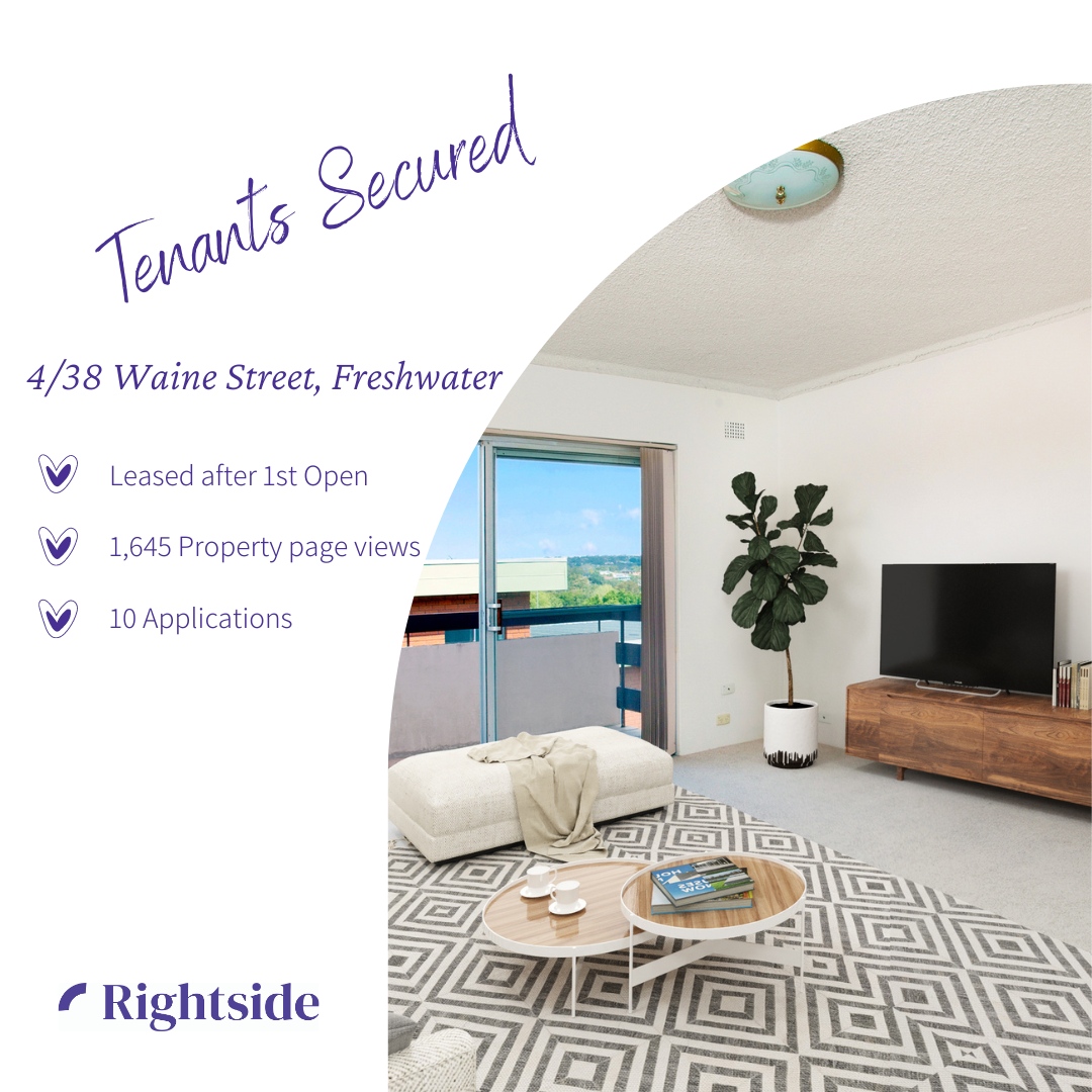 rightside_io's tweet photo. Tenant Secured 💜 4/38 Waine Street, Freshwater⁠
⁠
We have an eager new tenant moving into Waine Street tomorrow. Once again our exceptional leasing agent Jason went above and beyond and secured a great tenant after the first open home 🎉⁠
⁠
Go Jason!⁠

#Righside #Realestate https://t.co/TvMw4Dz4qs