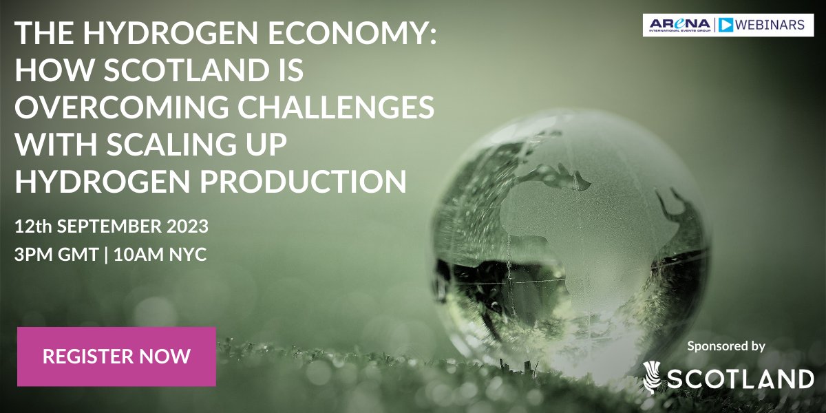 Register for our upcoming webinar on 12th September which discusses the Hydrogen economy and how Scotland is delivering potential breakthrough developments.  

Register here: arena-international.com/event/the-hydr…

#hydrogen #netzero #greenhydrogen #carboncapture